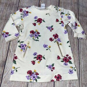 Old Navy 3-6 Months Knit Dress Floral Long Sleeve Ivory NEW